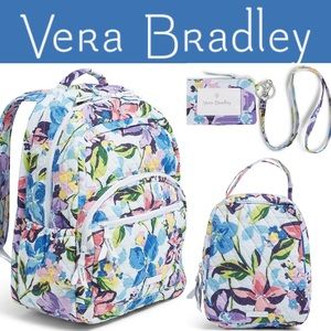 Vera Bradley Set Large Backpack, Lunch Bunch Bag and Zip ID/Lanyard 4 piece set